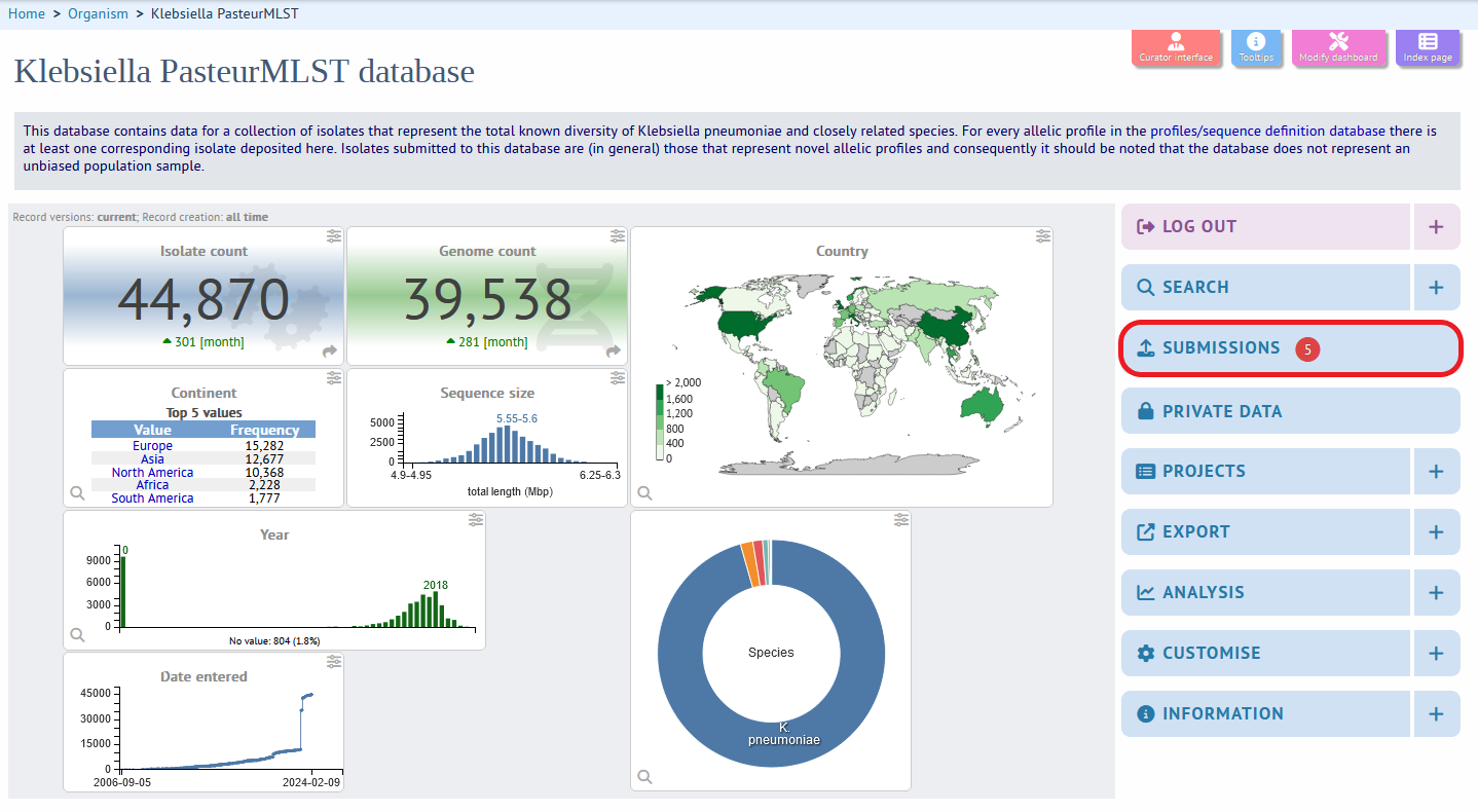 Isolates & genomes database submission section 