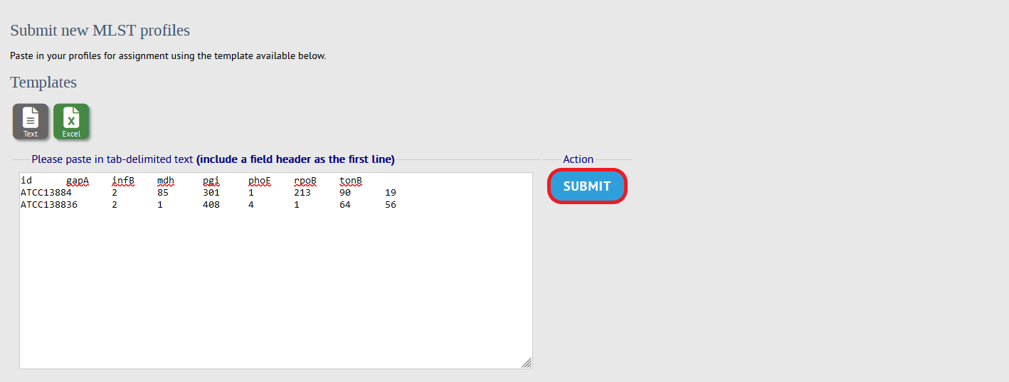 MLST submission filling informations