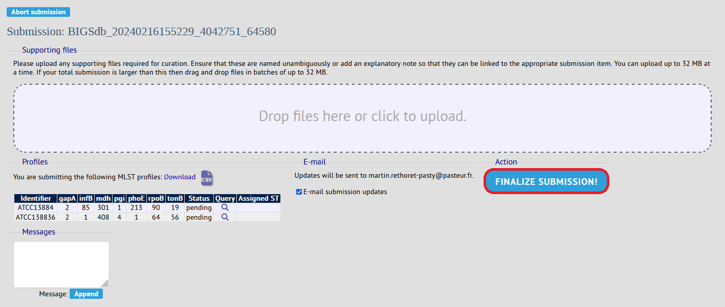 Finalize MLST submission