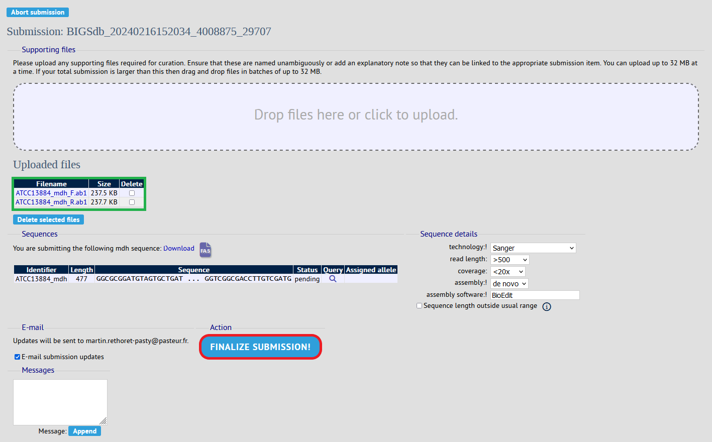 Finalize alleles submission