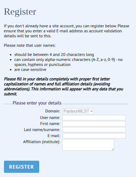 Register page
