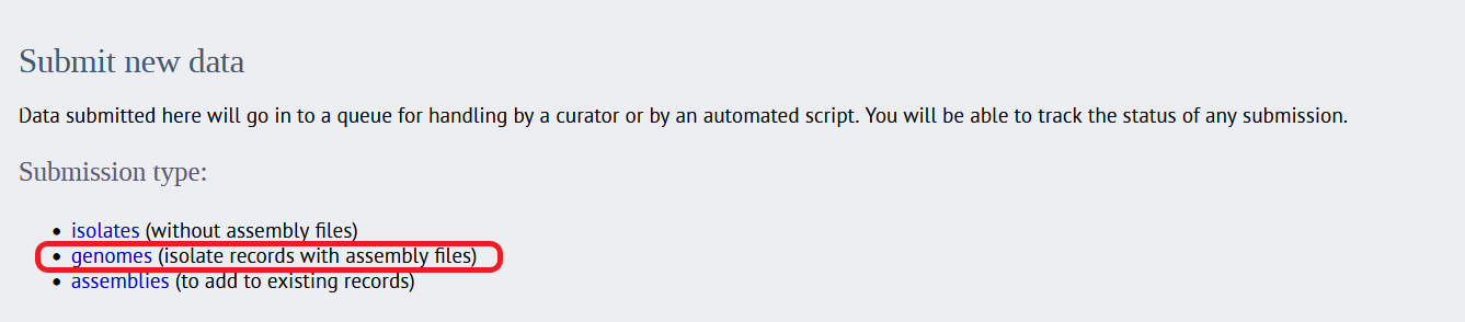 Genome type submission
